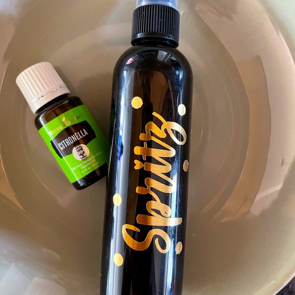 Essential Oil Spray/spritz bottle with gold writing & Young living EO